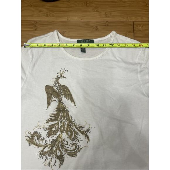 Lauren Ralph Lauren White Short Sleeve Tee W/Gold Peacock Classic Americana XL - Picture 5 of 7